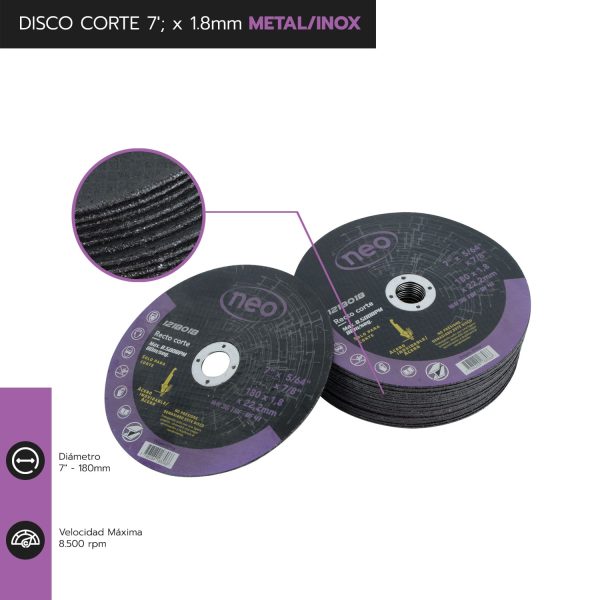 DISCO CORTE 7" x 1.8mm METAL/INOX 1218018 - Imagen 2